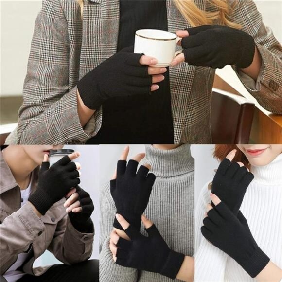Winter Fingerless Gloves Half Finger Knit Gloves Touchscreen Gloves Warm for Men - Picture 3 of 8